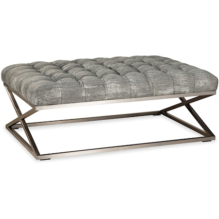 Rectangular Cocktail Ottoman with Tufting and Metal Base