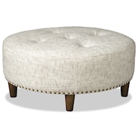 Round Cocktail Ottoman with Tufting and Nailhead Trim