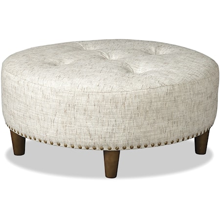 Round Cocktail Ottoman with Tufting and Nailhead Trim