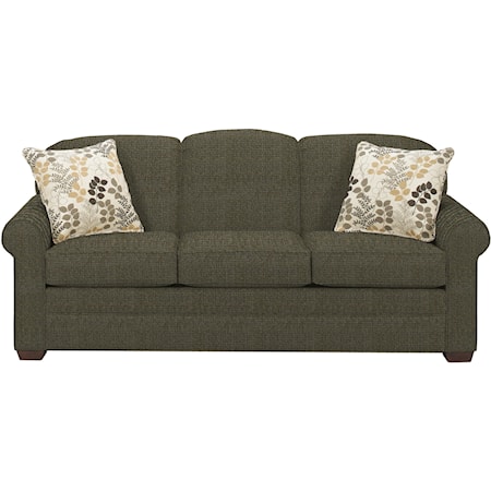 Casual Stationary Sofa with Sock Arms and Wood Feet