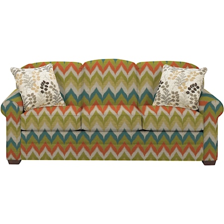 Casual Stationary Sofa with Sock Arms and Wood Feet