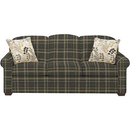 Casual Stationary Sofa with Sock Arms and Wood Feet