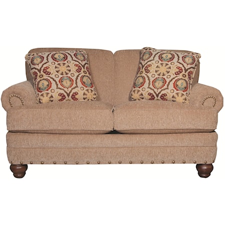 Traditional Loveseat with Rolled Arms and Turned Legs
