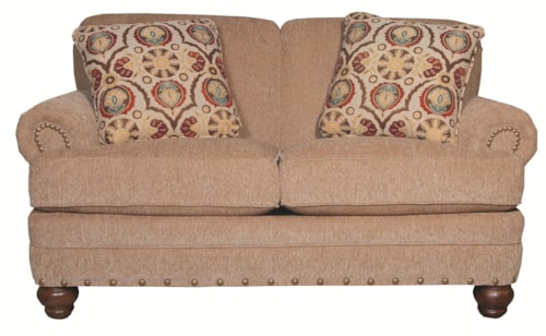 Traditional Loveseat with Rolled Arms and Turned Legs
