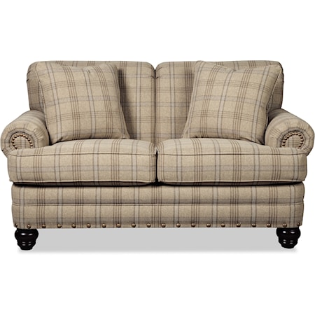 Traditional Loveseat with Rolled Arms and Turned Legs