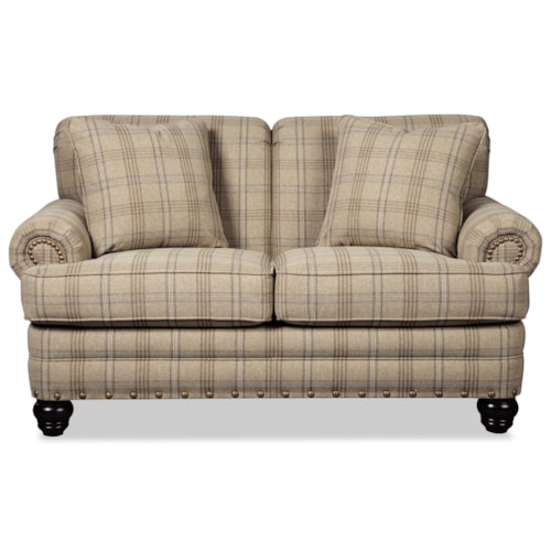 Traditional Loveseat with Rolled Arms and Turned Legs