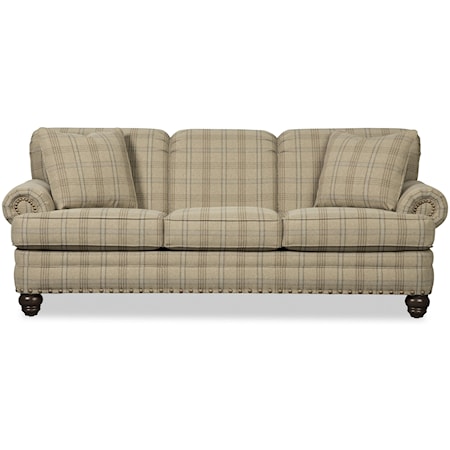 Traditional Sofa with Rolled Arms and Turned Legs