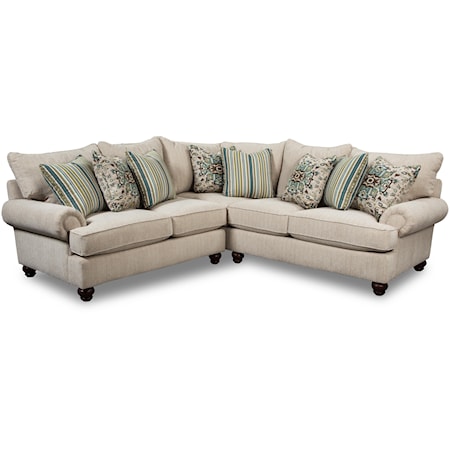 Two Piece Sectional Sofa with Turned Wood Feet