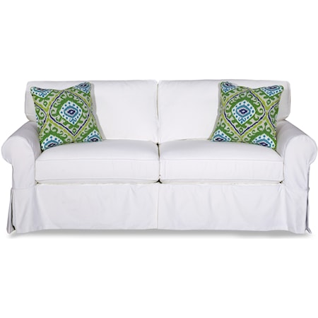 Cottage Style Slipcover Sofa with Rolled Arms and Kick Pleat Skirt