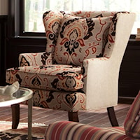 Traditional Upholstered Wing Chair with Track Arms and Exposed Wood Feet