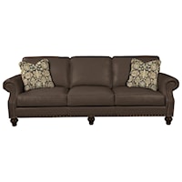 Traditional Leather Sofa with Two Sizes of Nailhead Trim and Pillows