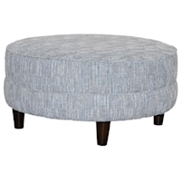 Customizable Small Round Cocktail Ottoman with Double Needle Stitching and Turned Legs