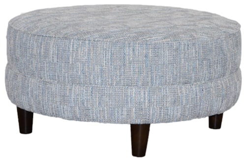 Customizable Small Round Cocktail Ottoman with Double Needle Stitching and Turned Legs