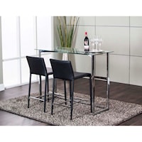 Contemporary 3-Piece Counter Height Table and Chair Set with Glass Top