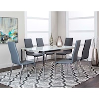 Contemporary 7-Piece Table and Chair Set with White Glass Top