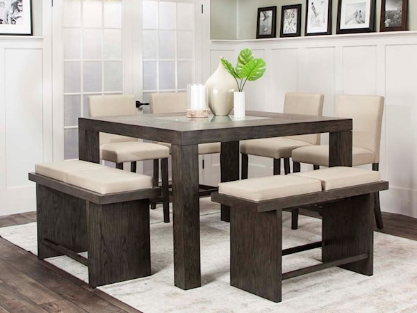 Counter Table Set with Stools and Benches