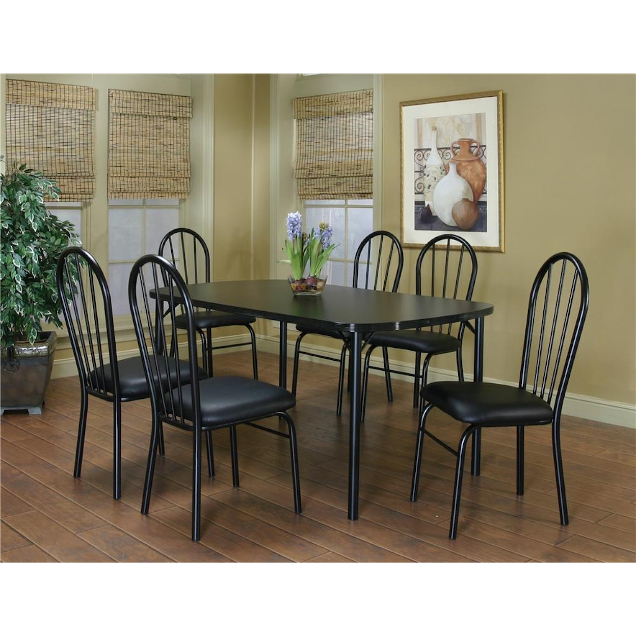 Cramco, Inc Cramco Dinettes - Ebony 60" Laminate Table and 6 Side Chairs Set