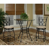 3 Piece Glass Top Metal Pub Set with X-Back Swivel Stools