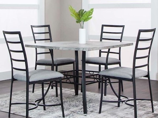 Square Faux Concrete/Matte Black Dining Set