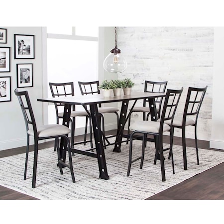 7 Pc Counter Height Dining Set w/ 72" Table