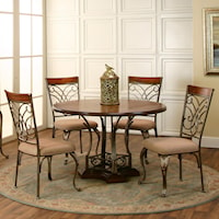 5-Piece Transitional 48" Round Metal/Wood Table Set