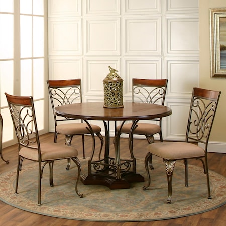 5-Piece Round Metal/Wood Table Set