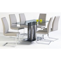 Contemporary 7 Piece Dining Set with Glass Table and Faux Leather Chairs