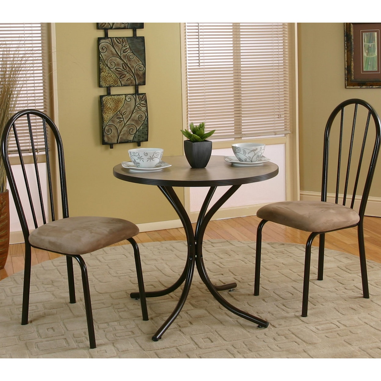 Cramco, Inc Linen 3 Piece Round Beige Table with Side Chairs