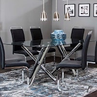 Contemporary Dining Table with Chrome Tripod Dual Base and Glass Top