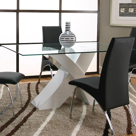 Rectangular Glass Table Top with White Base 