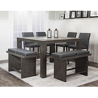 7-Piece Dining Set includes Table, 4 Counter Stools and 2 Counter Benches