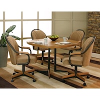 Casual Sunset Oak Finished Dining Table with 4 Chenille Upholstered Tilt-Swivel Arm Chairs