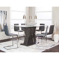 7 Piece Contemporary Dining Set with Tempered Glass Top