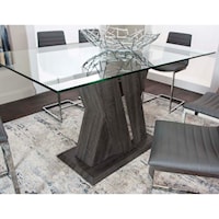 Contemporary Dining Table with Faux Wood Base and Glass Top