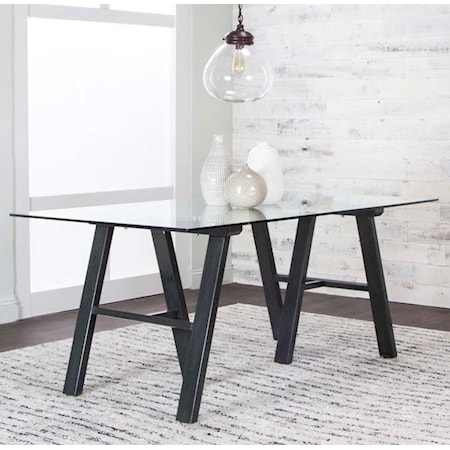 Glass Top Dining Table with Black Steel Base