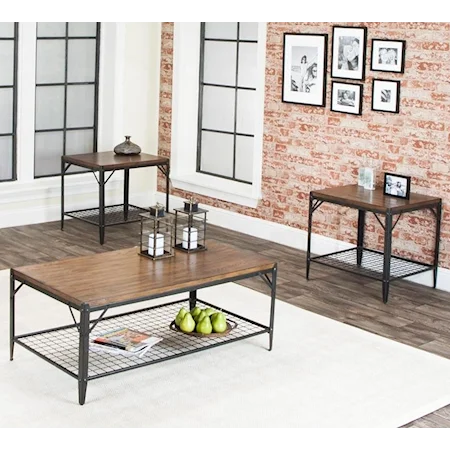 Rustic Oak Veneer/Black Occasional Table Set