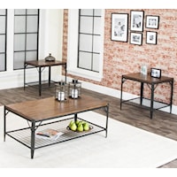 Industrial Rustic Oak Veneer/Black Occasional Table Set