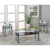 Contemporary 3-Piece Occasional Table Set with Glass Tops