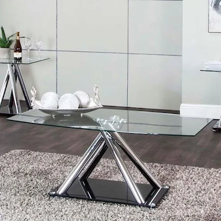 Rect. Chrome/Tempered Glass Cocktail Table