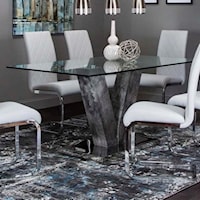 63" Glass Top Dining Table with Faux Cement V Base