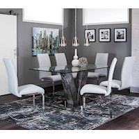 63" Glass Top Dining Table and 6 Chrome Upholstered Chairs Set