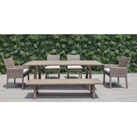 Outdoor Dining Set includes Table, 2 Side Chairs, 2 Arm chairs and Bench