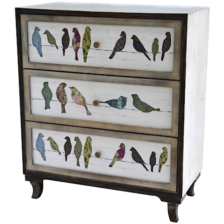 Birds on a Wire 3 Drawer Painted Chest