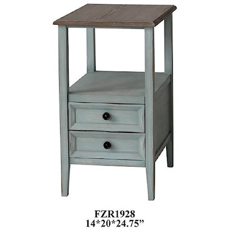 Bethany 2 Drawer Sea Mist Chairside w/ Wood Top