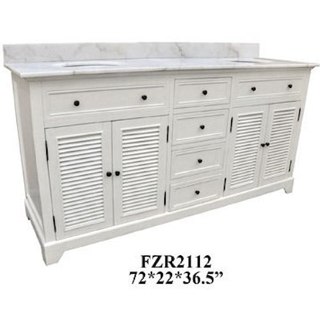 Cottage White 72" Double Vanity Sink w/ 4 Drawers