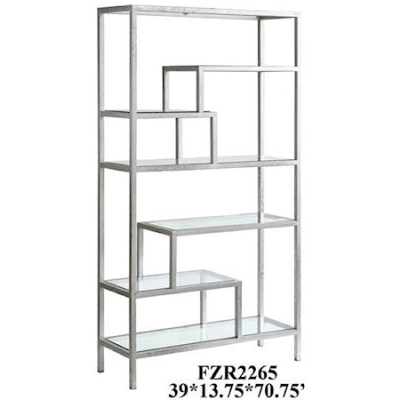 Hollywood Dabbed Silver Leaf and Beveled Glass Offset Etagere