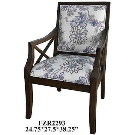 Sylvia Floral Linen Pattern Accent Chair w/ Heritage Birch Finish