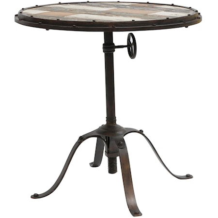 Ricci Round Table with Industrial Metal Base and Distressed Painted Wood Top