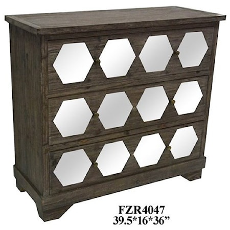 Collins 3 Drawer Rustic Wood And Hexagon Mirror Chest