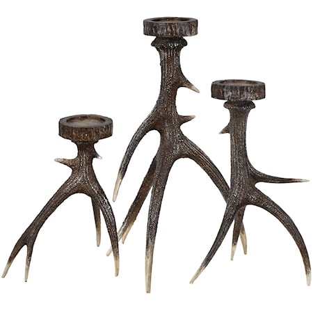 Set of 3 Antler Candleholders